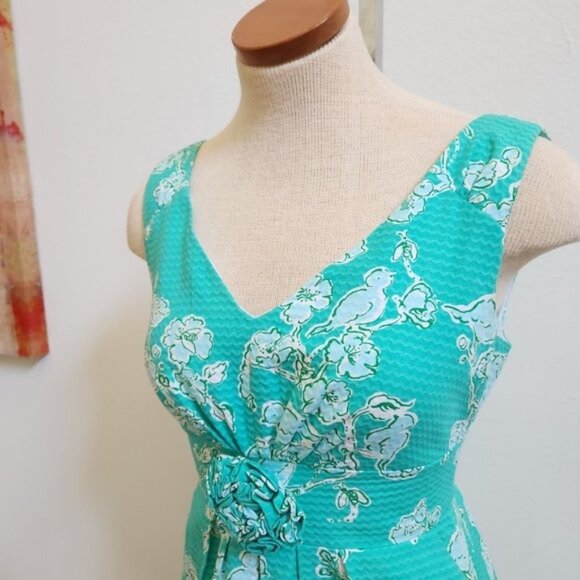 Lilly Pulitzer Parker Dress Birds & Bees Lagoon Green Rossette Mini Size… - Picture 6 of 16